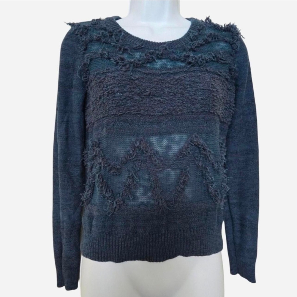 Moth Blue Knit Distressed Pullover Sweater Size XS